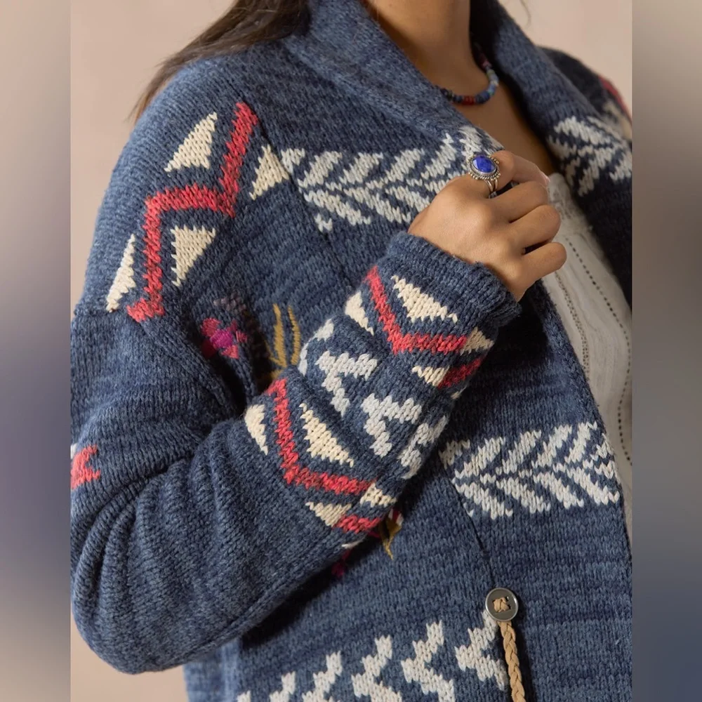 🌺SUNDANCE KATIA HERITAGE CARDIGAN IN INDIGO L - Picture 5 of 12